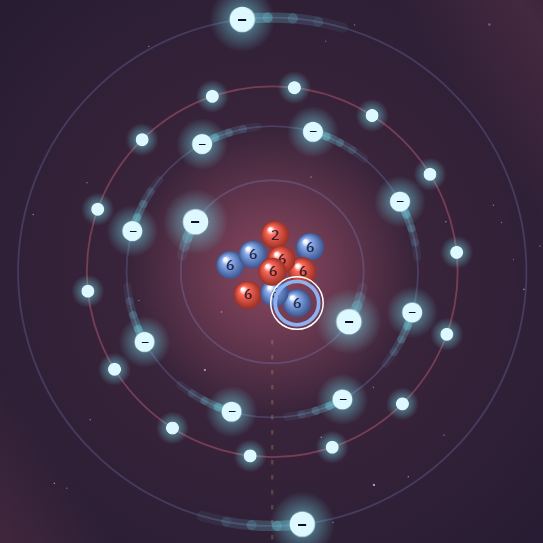 Dasselbe Atom als Professor: Alle 26 Elektronen sind einzeln und gleichmäßig auf die Schalen verteilt.